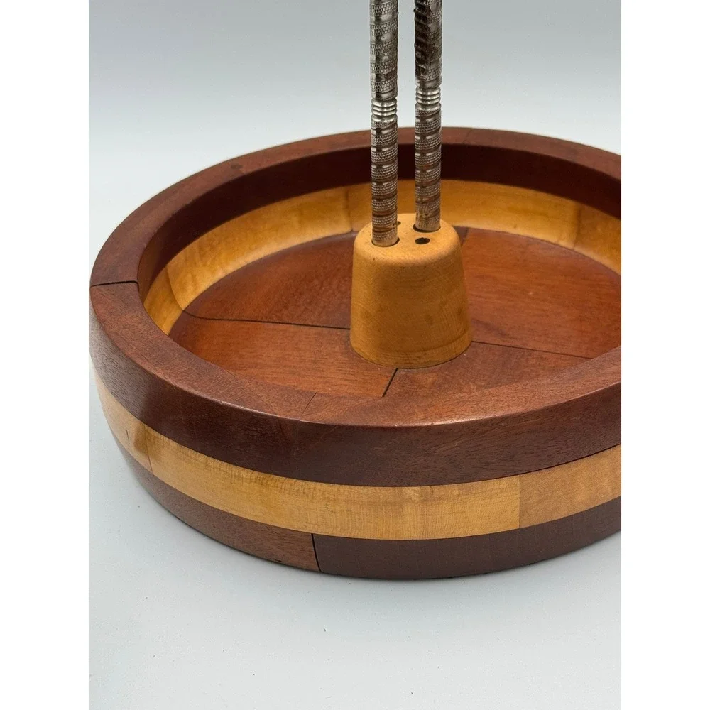 Vintage Two Tone Wood Nut Bowl with Center‎ Nutcracker Holder Mid Century Modern